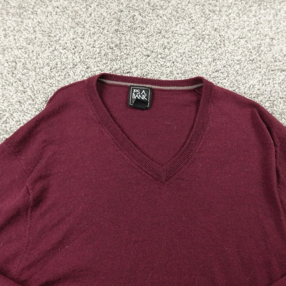 Jos A‎ Bank Sweater Mens 2XL Red Merino Wool V Neck Traveler Pullover Knit Soft